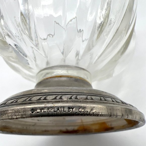 Vintage Saben Glass Creamer and Sugar Bowl Set with Silverplate Bases 3.5" - Picture 5 of 6